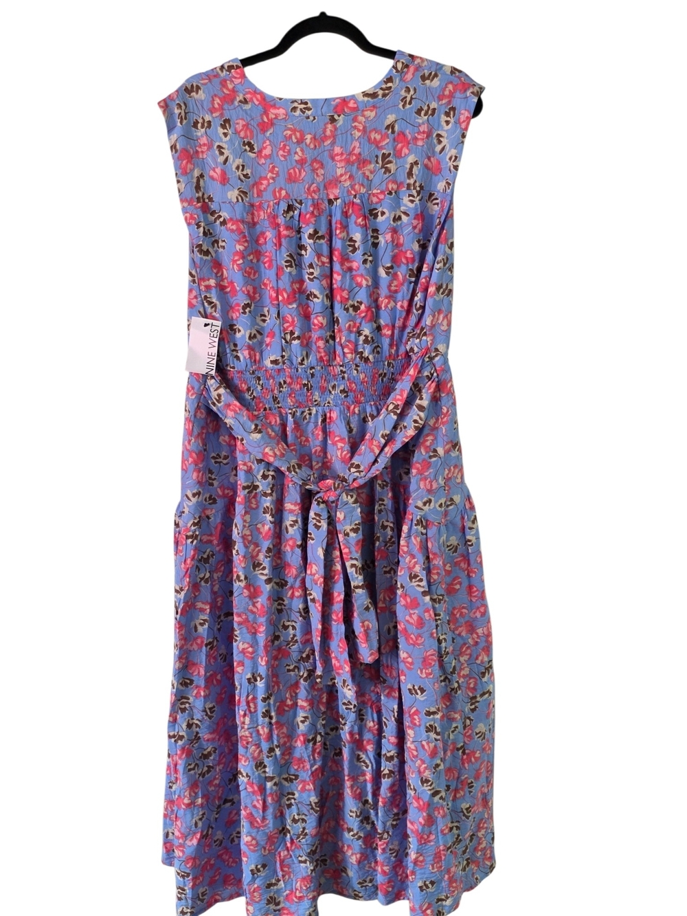 NWT Nine West Floral Smocked Waist Midi Dress XL Blue Pink - Picture 7 of 9